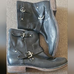 UGG Women's Black Leather Moto Boots